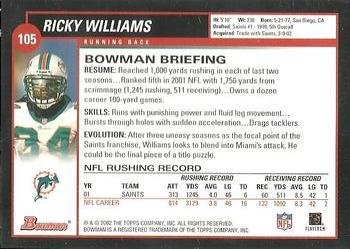 2002 Bowman #105 Ricky Williams Back