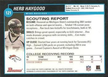 2002 Bowman #121 Herb Haygood Back