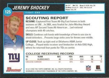 2002 Bowman #125 Jeremy Shockey Back