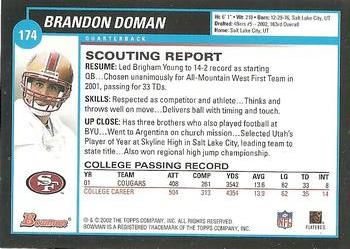 2002 Bowman #174 Brandon Doman Back