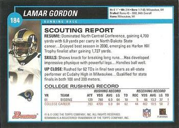 2002 Bowman #184 Lamar Gordon Back