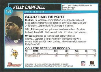 2002 Bowman #193 Kelly Campbell Back