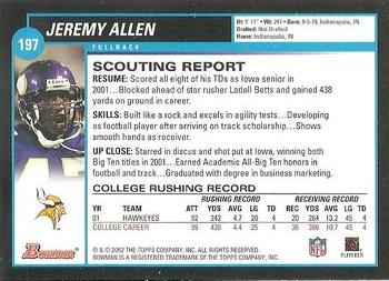 2002 Bowman #197 Jeremy Allen Back