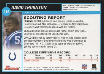2002 Bowman #216 David Thornton Back