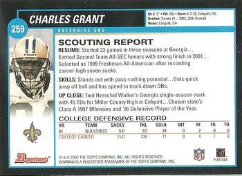 2002 Bowman #259 Charles Grant Back