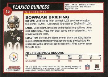 2002 Bowman Chrome #15 Plaxico Burress Back