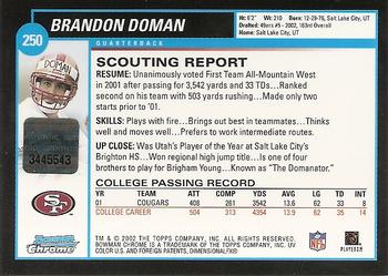 2002 Bowman Chrome #250 Brandon Doman Back