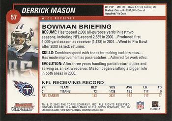 2002 Bowman Chrome #57 Derrick Mason Back