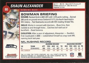 2002 Bowman Chrome #80 Shaun Alexander Back