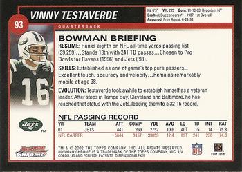2002 Bowman Chrome #93 Vinny Testaverde Back