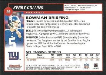 2002 Bowman Chrome #29 Kerry Collins Back