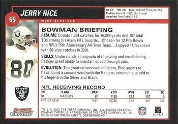 2002 Bowman Chrome #55 Jerry Rice Back