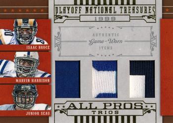 2008 Playoff National Treasures - All Pros Material Trios #7 Isaac Bruce / Marvin Harrison / Junior Seau Front