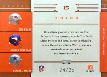 2008 Playoff National Treasures - All Pros Material Trios NFL #15 Tom Brady / Adrian Peterson / Terrell Owens Back