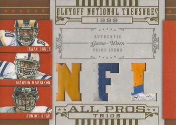 2008 Playoff National Treasures - All Pros Material Trios NFL Prime #7 Isaac Bruce / Marvin Harrison / Junior Seau Front