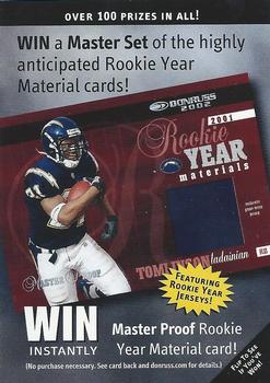 2002 Donruss #NNO Rookie Year Materials Sweepstakes Front