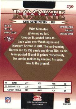 2002 Donruss #230 Ken Simonton Back