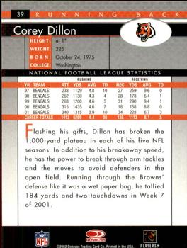 2002 Donruss #39 Corey Dillon Back