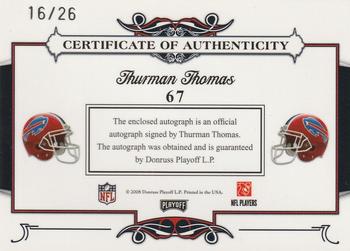 2008 Playoff National Treasures - Signature Patches NFL #67 Thurman Thomas Back