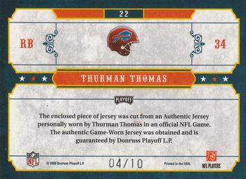 2008 Playoff National Treasures - Super Bowl Material Prime #22 Thurman Thomas Back