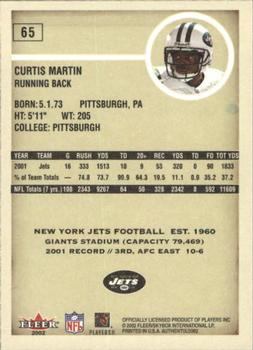 2002 Fleer Authentix #65 Curtis Martin Back