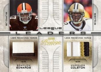 2008 Playoff Prestige - League Leaders Materials Prime #LL-14 Braylon Edwards / Marques Colston Front