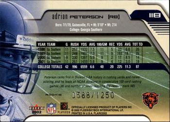 2002 Flair #118 Adrian Peterson Back