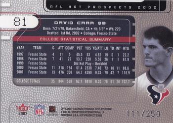 2002 Fleer Hot Prospects #81 David Carr Back