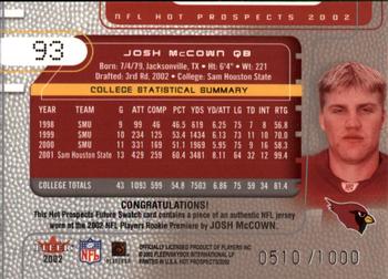 2002 Fleer Hot Prospects #93 Josh McCown Back