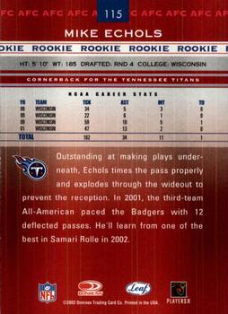 2002 Leaf Rookies & Stars #115 Mike Echols Back