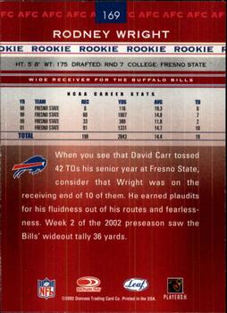 2002 Leaf Rookies & Stars #169 Rodney Wright Back