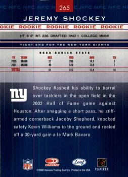 2002 Leaf Rookies & Stars #265 Jeremy Shockey Back