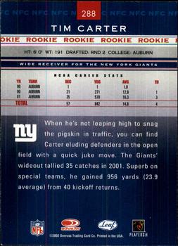 2002 Leaf Rookies & Stars #288 Tim Carter Back