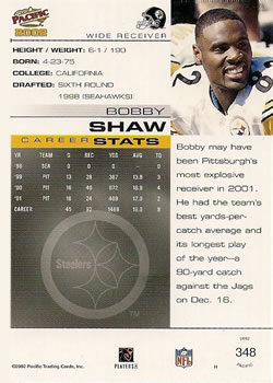 2002 Pacific #348 Bobby Shaw Back