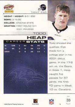 2002 Pacific #33 Todd Heap Back
