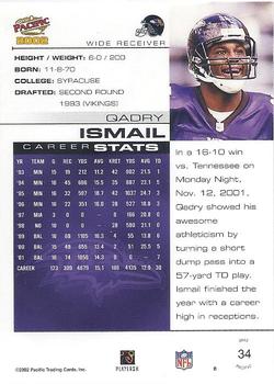 2002 Pacific #34 Qadry Ismail Back