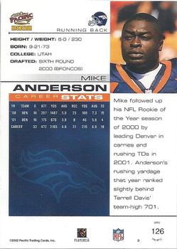 2002 Pacific #126 Mike Anderson Back