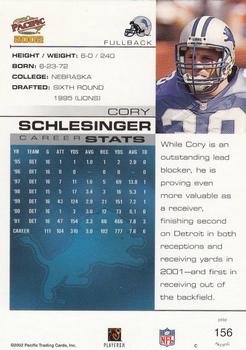 2002 Pacific #156 Cory Schlesinger Back