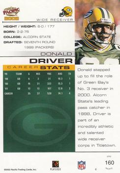 2002 Pacific #160 Donald Driver Back