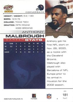 2002 Pacific #181 Anthony Malbrough Back