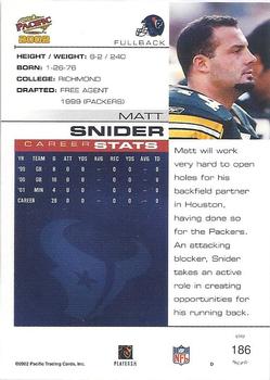 2002 Pacific #186 Matt Snider Back