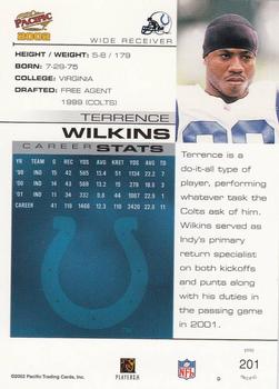 2002 Pacific #201 Terrence Wilkins Back