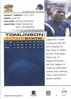 2002 Pacific #376 LaDainian Tomlinson Back