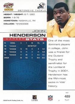 2002 Pacific #489 John Henderson Back
