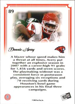 2008 Press Pass Legends Bowl Edition - 20 Yard Line Red #89 Donnie Avery Back
