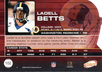 2002 Pacific Atomic #102 Ladell Betts Back
