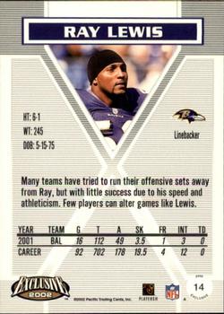 2002 Pacific Exclusive #14 Ray Lewis Back