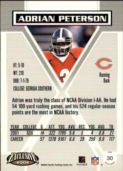 2002 Pacific Exclusive #30 Adrian Peterson Back