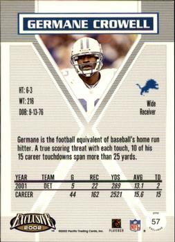 2002 Pacific Exclusive #57 Germane Crowell Back