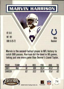 2002 Pacific Exclusive #74 Marvin Harrison Back
